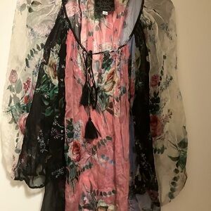 Johnny Was (Jade) Floral Sheer Blouse - Pink, Black, Green